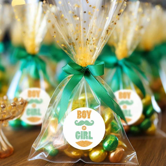 Cute Saint Patrick's Day Baby Shower Gender Reveal Classic Round Sticker (Creator Uploaded)