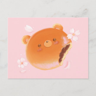 Cute Sakura and Anpan Bear Painted Bakery Flower  Postcard