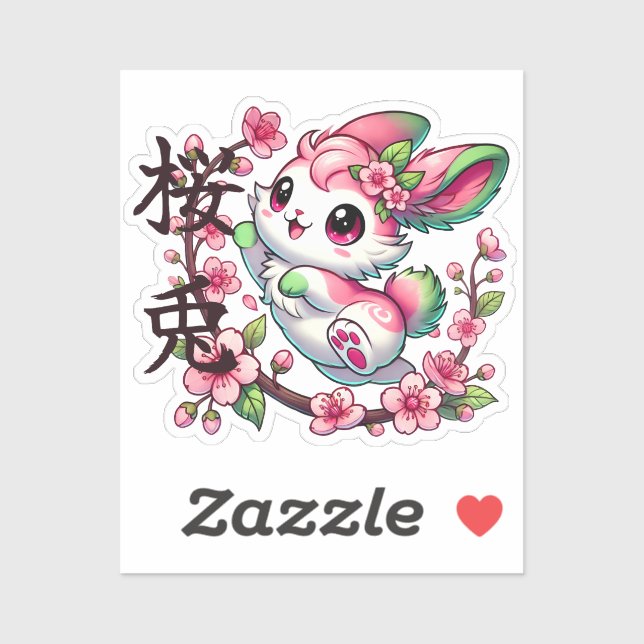 Cute Sakura Bunny Custom-Cut Vinyl Sticker (Sheet)