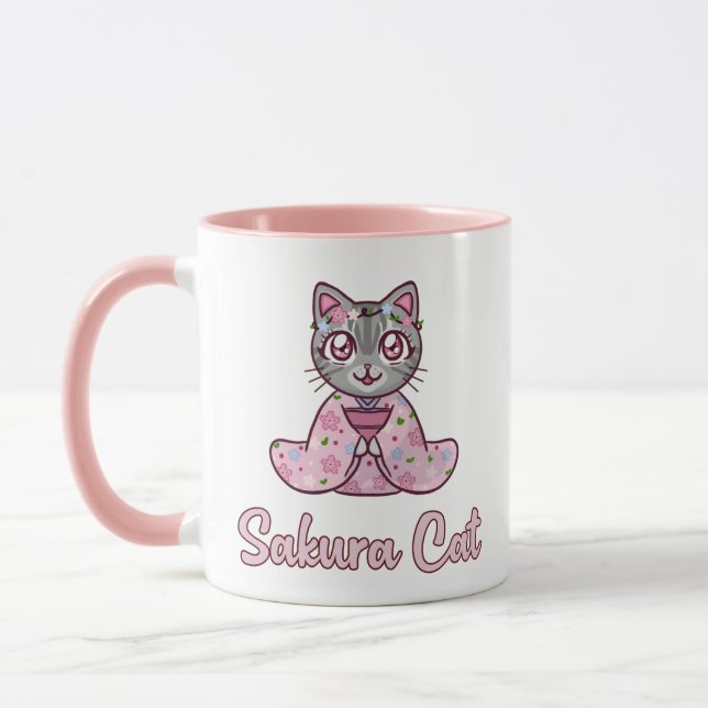 Cute Sakura Cat Mug (Left)