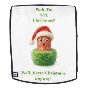 Cute salami surprised Christmas in fluffy green Backpack