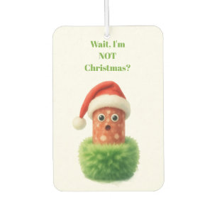 Cute salami surprised Christmas in fluffy green Car Air Freshener