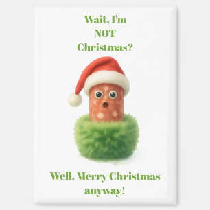 Cute salami surprised Christmas in fluffy green Magnet