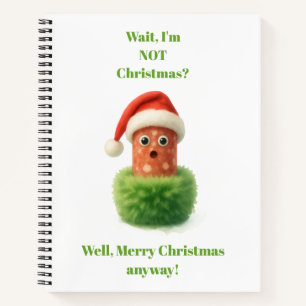 Cute salami surprised Christmas in fluffy green Notebook