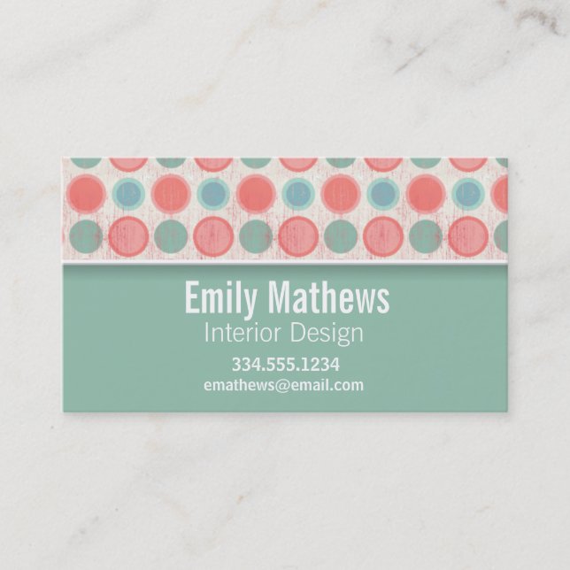 Cute Salmon, Coral Pink, & Seafoam Polka Dots Business Card (Front)