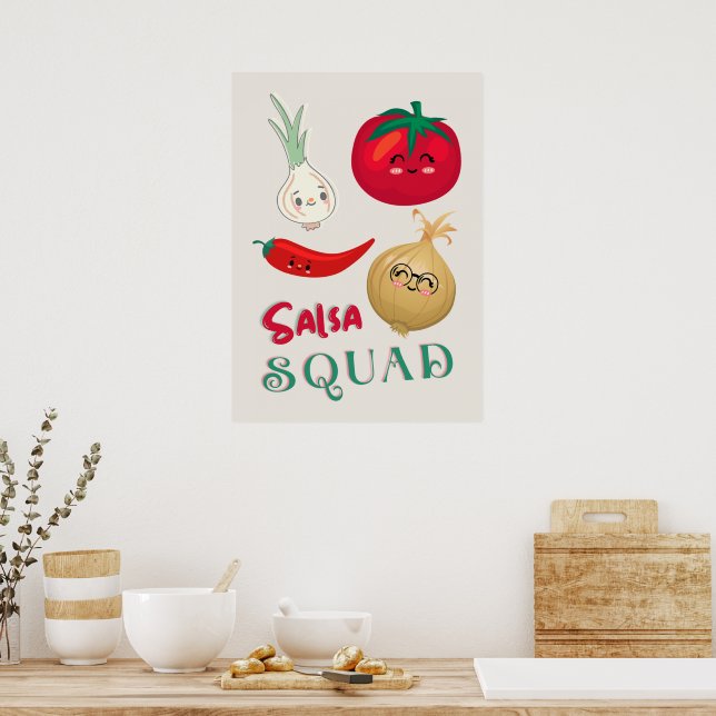 Cute Salsa Squad Vegetable Illustration Poster (Kitchen)