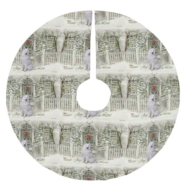 Cute Samoyed Christmas Brushed Polyester Tree Skirt (Front)