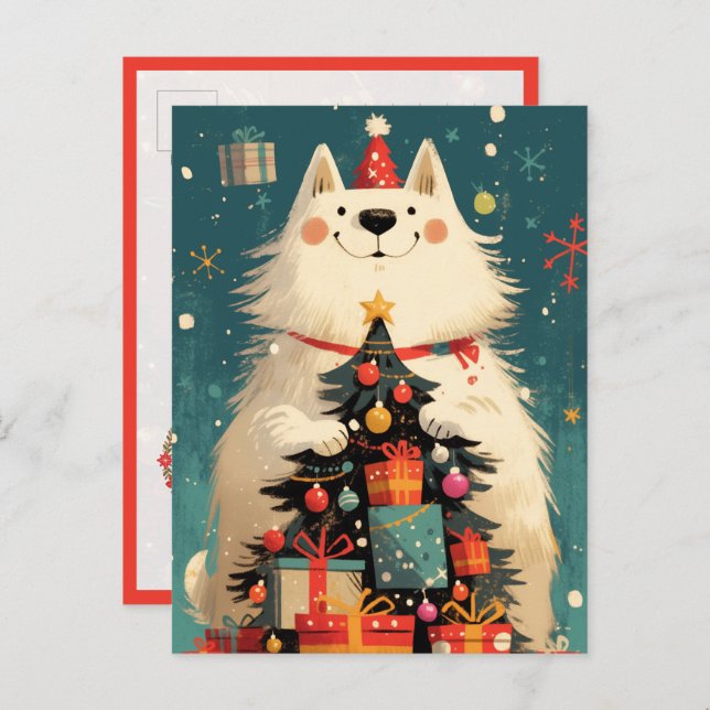 Cute Samoyed dog with Christmas Postcard (Front/Back)