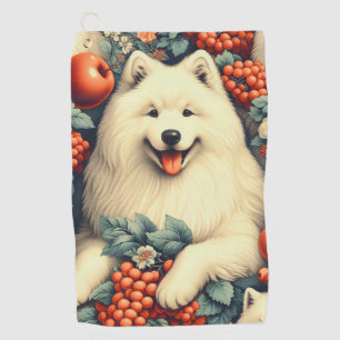 Cute Samoyed Floral Painting Golf Towel