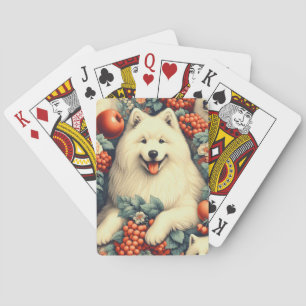 Cute Samoyed Floral Painting Playing Cards