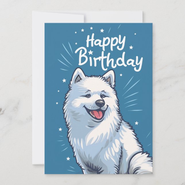 Cute Samoyed Happy Birthday Holiday Card (Front)