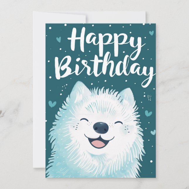 Cute Samoyed Happy Birthday Holiday Card (Front)