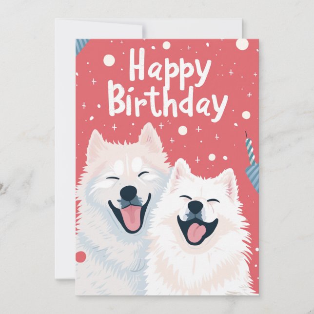 Cute Samoyed Happy Birthday Holiday Card (Front)