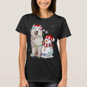 Cute Samoyed Santa Hat Christmas Light Xmas T-Shirt