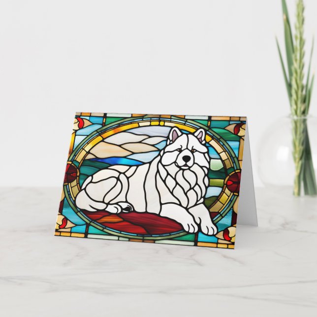 Cute Samoyed Stained Glass Card (Front)