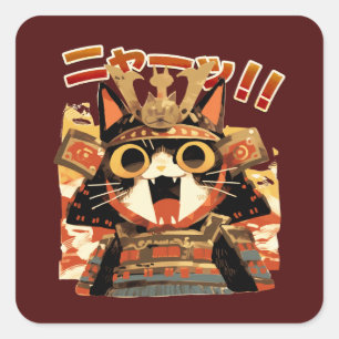 Cute Samurai Cat in Armor Square Sticker