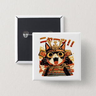 Cute Samurai Cat in Armour 15 Cm Square Badge
