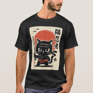 Cute Samurai Ninja Cat Warrior Japanese Anime Funn T-Shirt