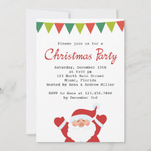 Cute Santa and Christmas Bunting Christmas Party Invitation