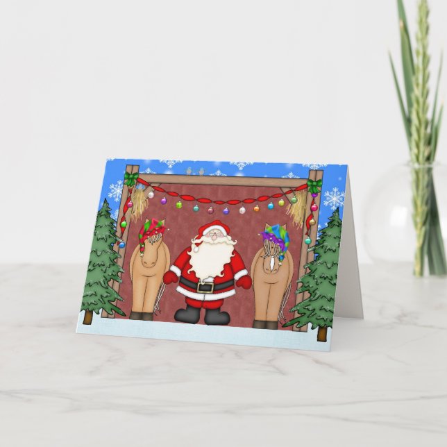 Cute Santa and Horse Christmas Greeting Card (Front)