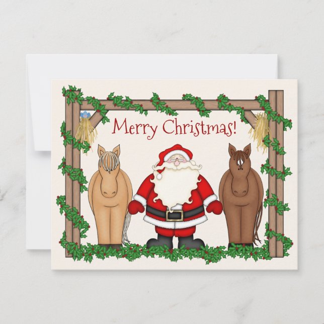 Cute Santa and Horses Merry Christmas Holiday (Front)