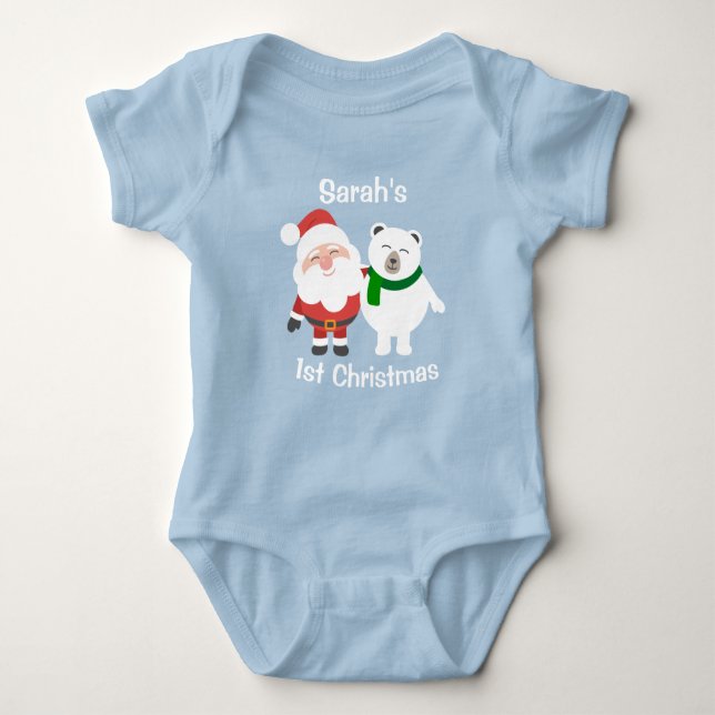 Cute Santa and Polar Bear 1st Christmas Baby Bodysuit (Front)