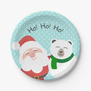 Cute Santa and Polar Bear Christmas Friends Kids Paper Plate