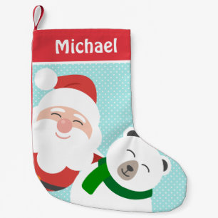 Cute Santa and Polar Bear Personalised Kids Small Christmas Stocking