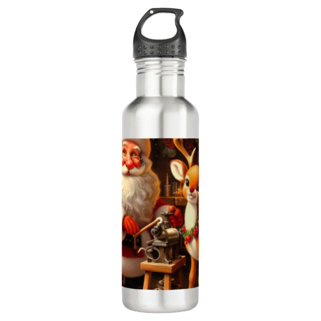 Cute Santa and Reindeer  710 Ml Water Bottle (Front)