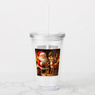 Cute Santa and Reindeer  Acrylic Tumbler