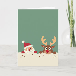 Cute Santa and Reindeer Christmas Card Template