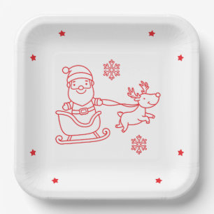 Cute Santa and Reindeer Christmas square Paper Plate