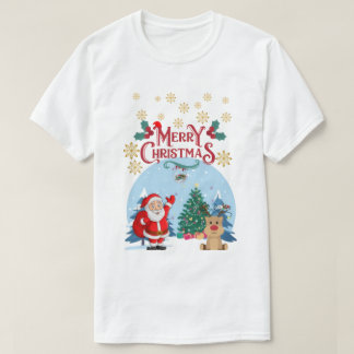 Cute Santa and Reindeer Merry Christmas T-Shirt