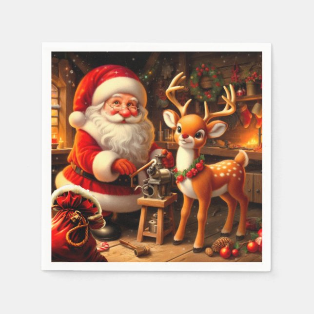 Cute Santa and Reindeer  Napkin (Front)