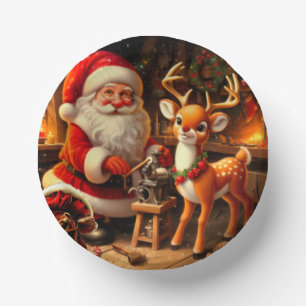 Cute Santa and Reindeer Paper Plate