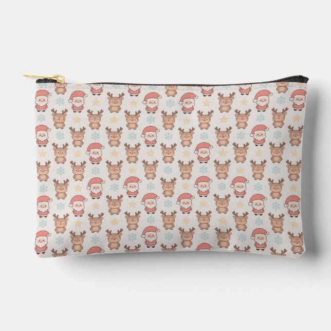Cute Santa and Reindeer Pattern Accessory Pouch (Front)