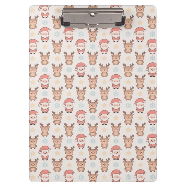 Cute Santa and Reindeer Pattern Clipboard (Front)
