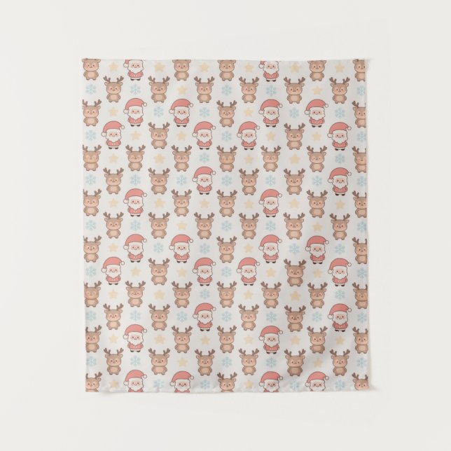 Cute Santa and Reindeer Pattern Tapestry (Front)