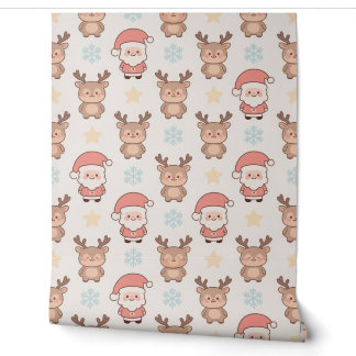 Cute Santa and Reindeer Pattern Wallpaper