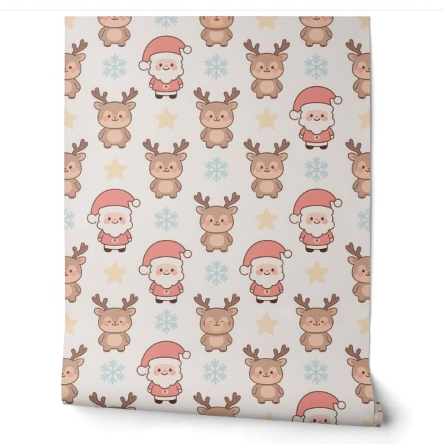 Cute Santa and Reindeer Pattern Wallpaper (Unrolling)