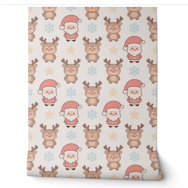 Cute Santa and Reindeer Pattern Wallpaper (Unrolling)