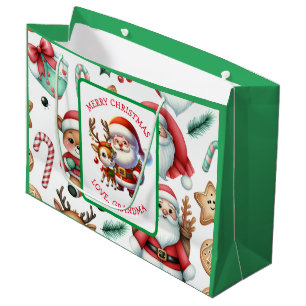 Cute Santa and Reindeer Personalised Christmas Large Gift Bag