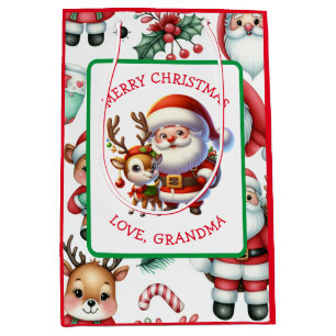 Cute Santa and Reindeer Personalised Christmas Medium Gift Bag