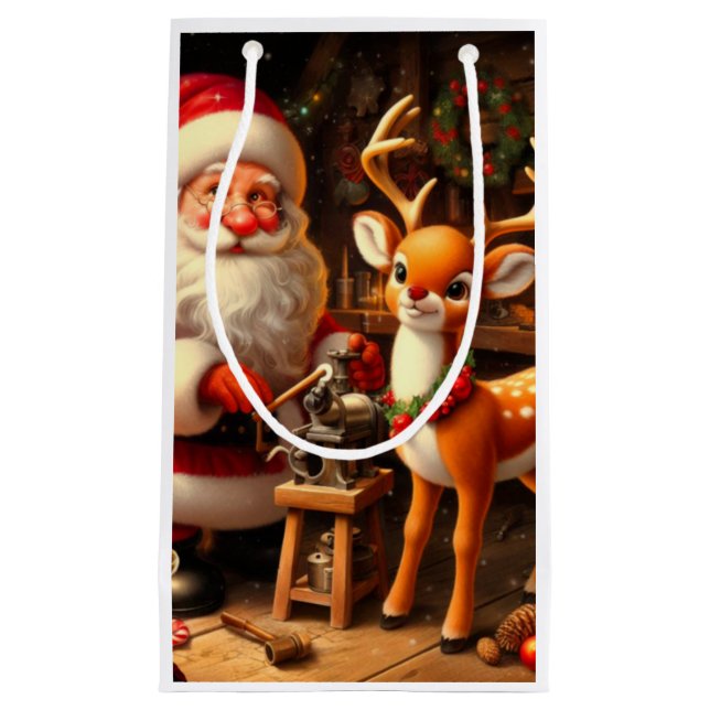Cute Santa and Reindeer  Small Gift Bag (Front)