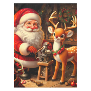 Cute Santa and Reindeer  Tablecloth