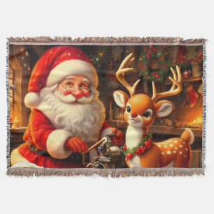 Cute Santa and Reindeer  Throw Blanket