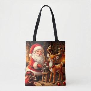 Cute Santa and Reindeer  Tote Bag