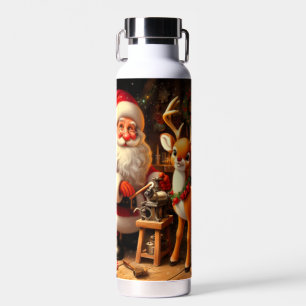 Cute Santa and Reindeer Water Bottle