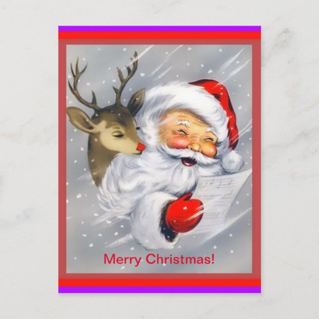 Cute Santa and Rudolph Cheerful Christmas Postcard (Front)