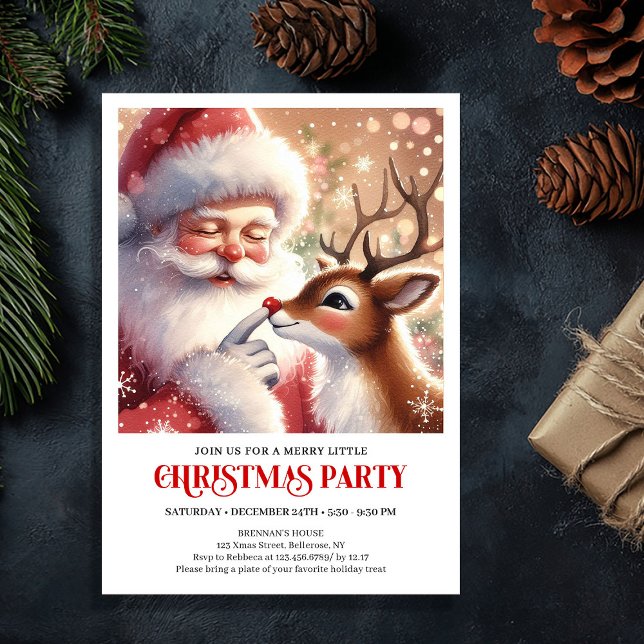 Cute Santa and Rudolph Christmas Family Fun Party  Invitation (Cute Santa and Rudolph Christmas Family Fun Party Invitation

)